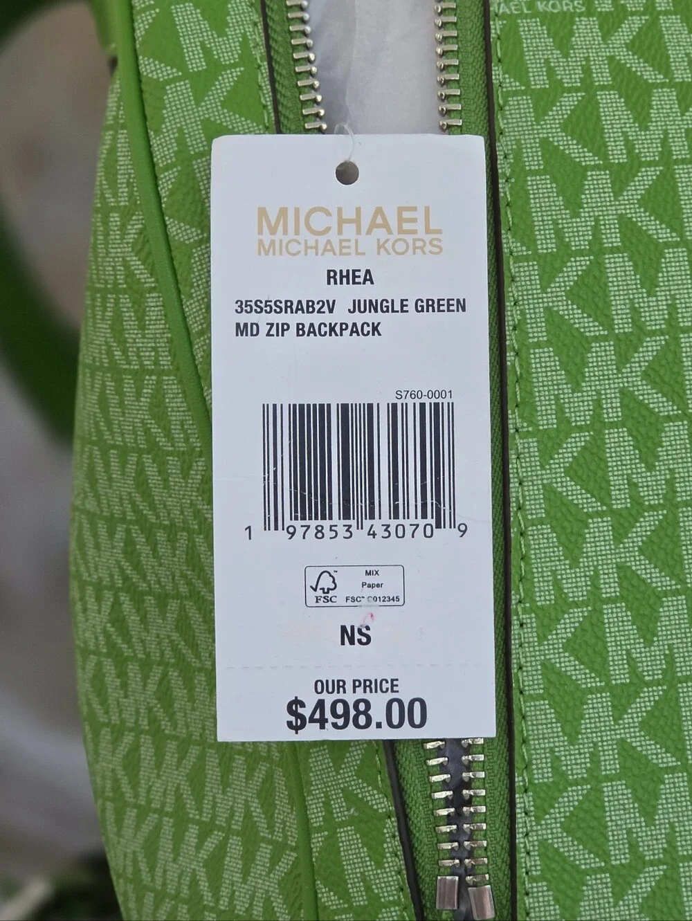 Michael Kors Rhea Medium Logo Green Backpack